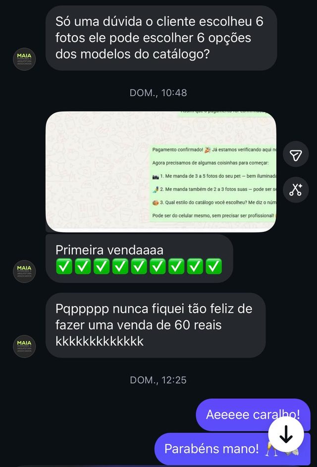 Cliente comemora a primeira venda de 60 reais