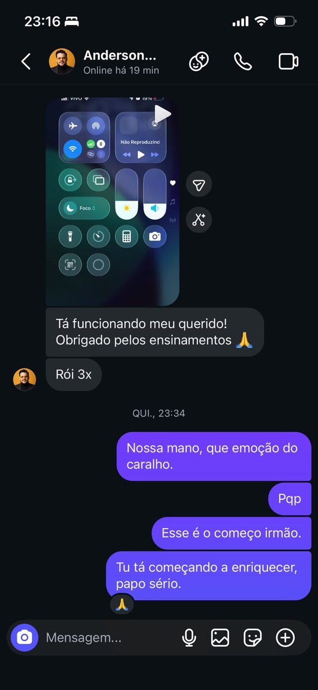 Cliente diz que está funcionando, agradece pelos ensinamentos e conta que está com ROI 3x
