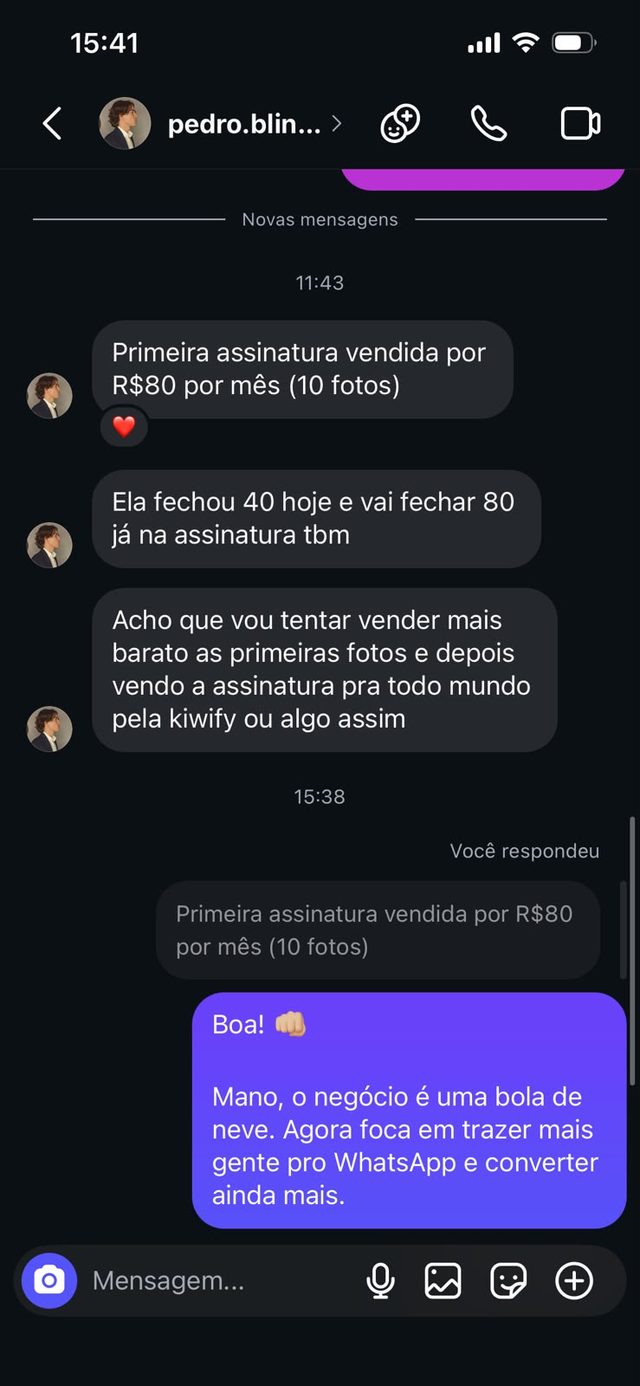 Cliente conta que vendeu a primeira assinatura por 80 reais por mês