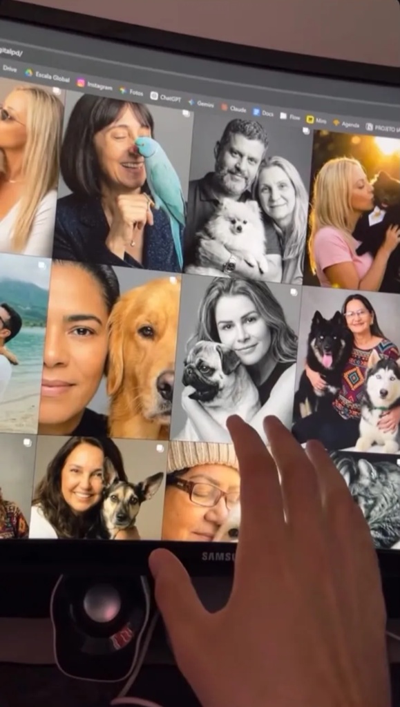 Galeria de ensaios fotográficos com IA de pessoas com seus pets